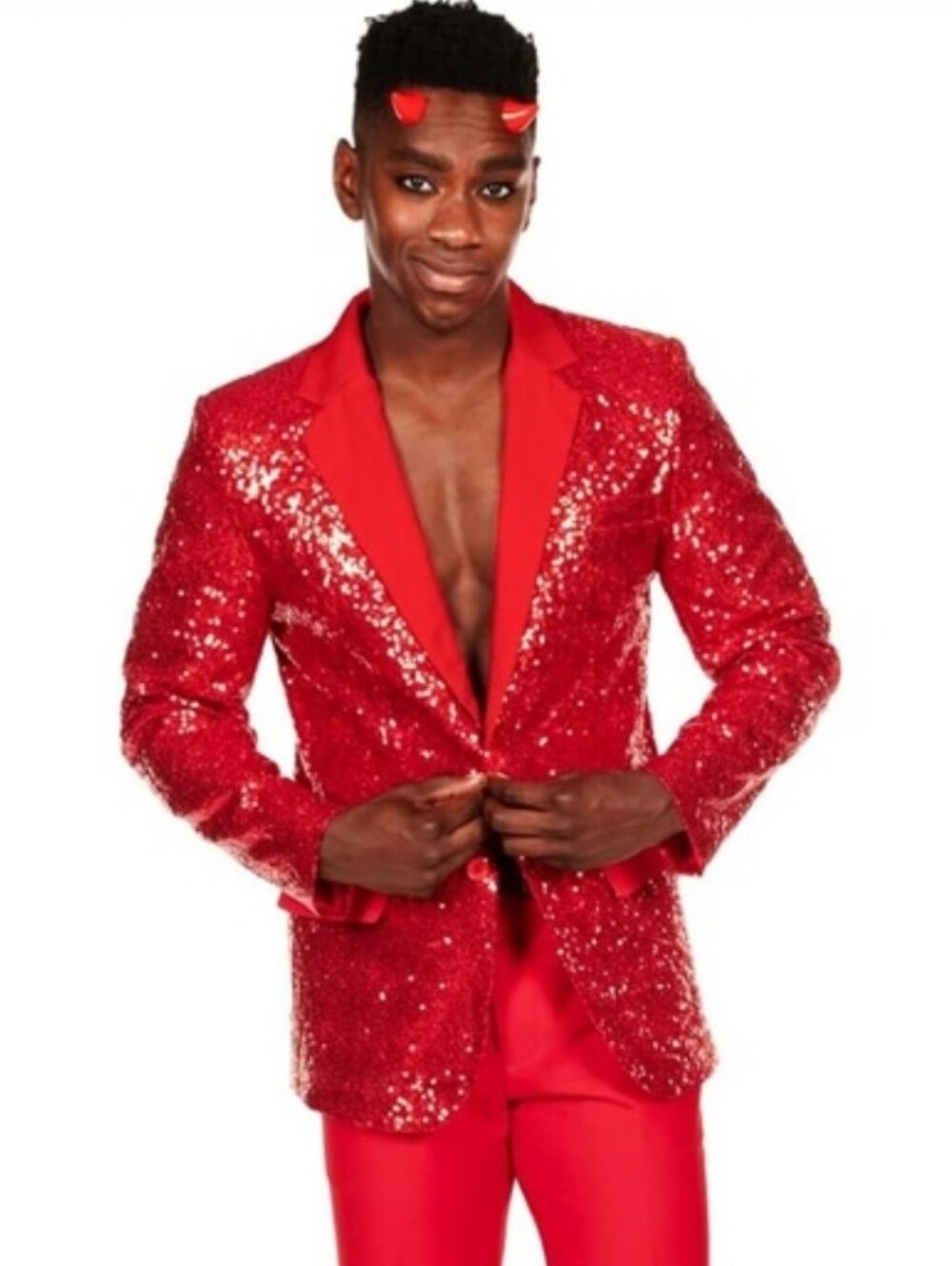 Tipsy Elves Red Devil Sequins Blazer Jacket XXL Tail Horns NEW